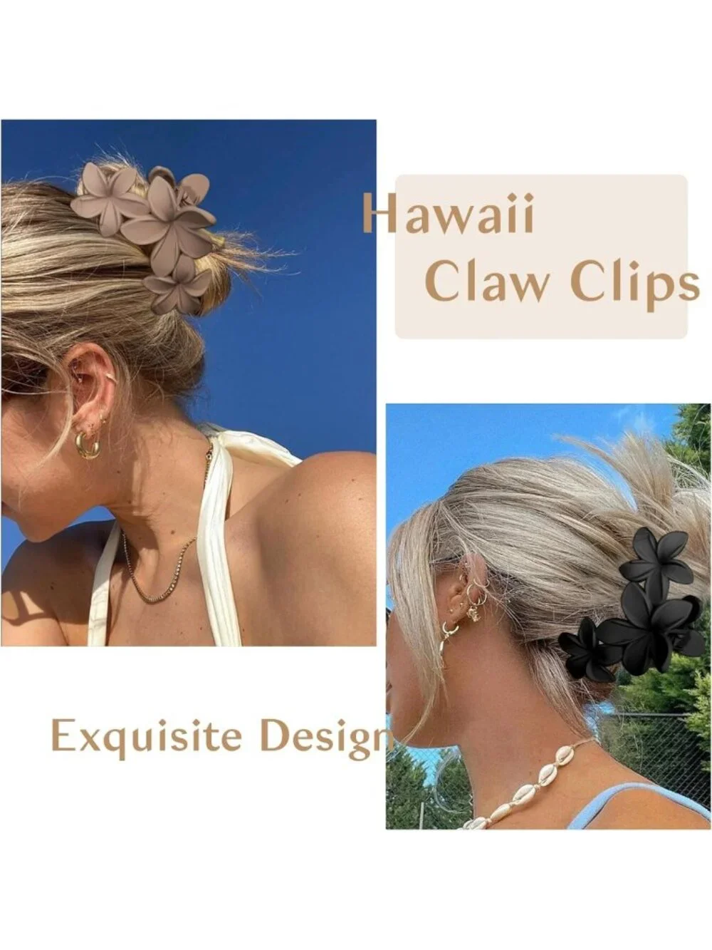 4PCS Large Hawaiian Plumeria Flower Hair Clips - Non-Slip Claw Clips for Beach